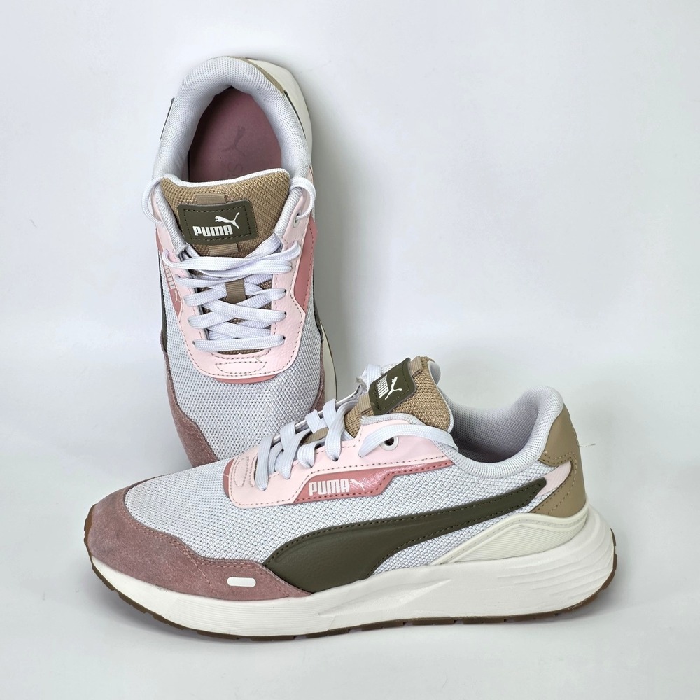 Puma Womens Size 7.5 Runtamed Plus 393830-21 White Lace Up Casual Shoes Sneakers